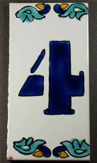Numéro Artisanal 4 en Faience 7,5 x 15 cm