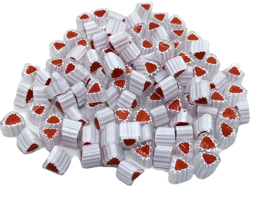 Millefiori  triangle semi-transparent blanc  rouge 4-5 mm, par 50g